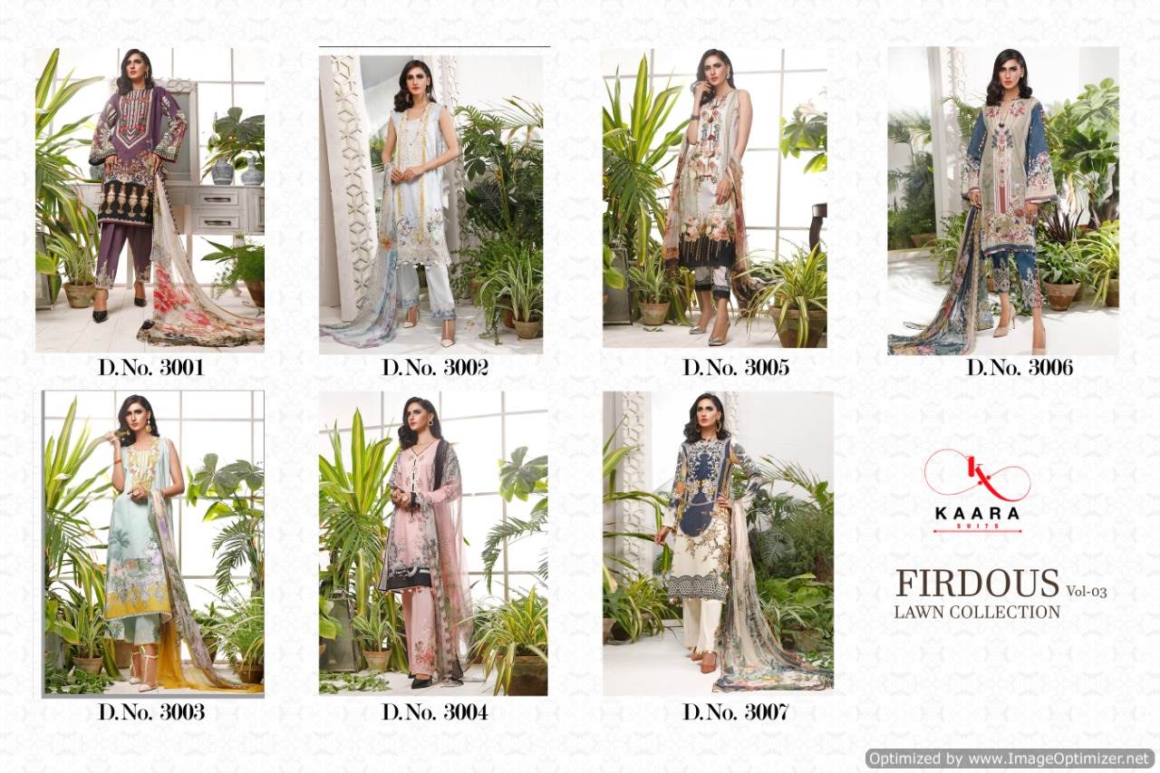 Kaara Presents Firdous Lawn Collection 3 Of Pure Cotton Designer Pakistani Suits