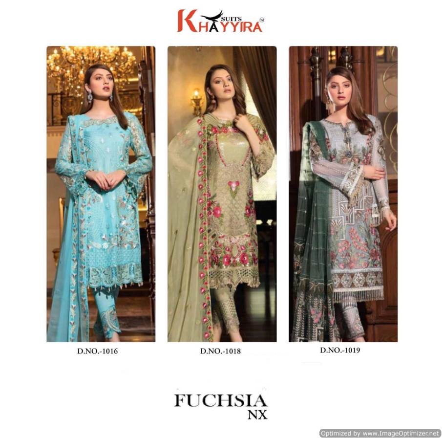 Khayyira Presents Fuchsia Nx Collection Of Heavy Georgette Embroidery Designer Pakistani Suits