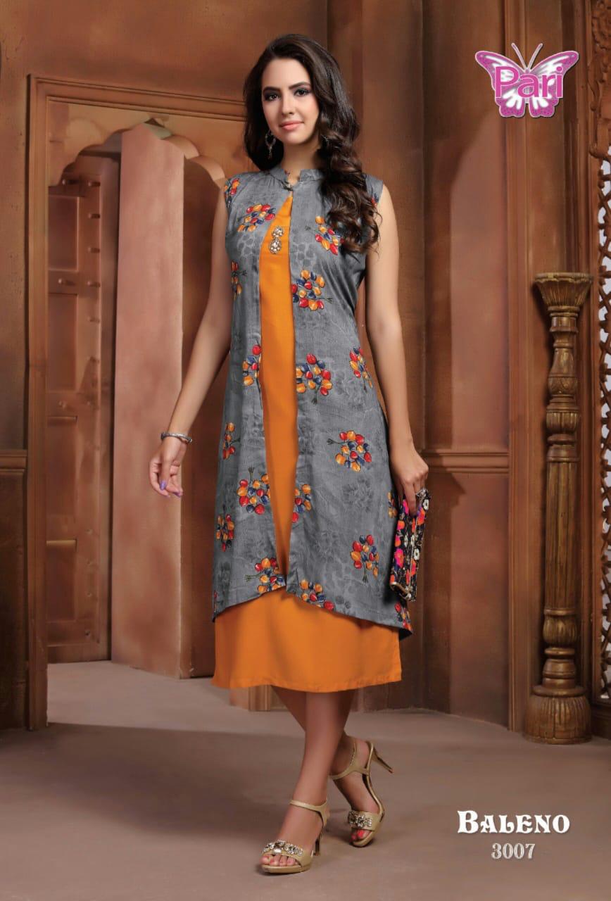 Pari Presents Baleno 3 Collection Of Heavy Rayon Plain Kurti With Printed Shrug