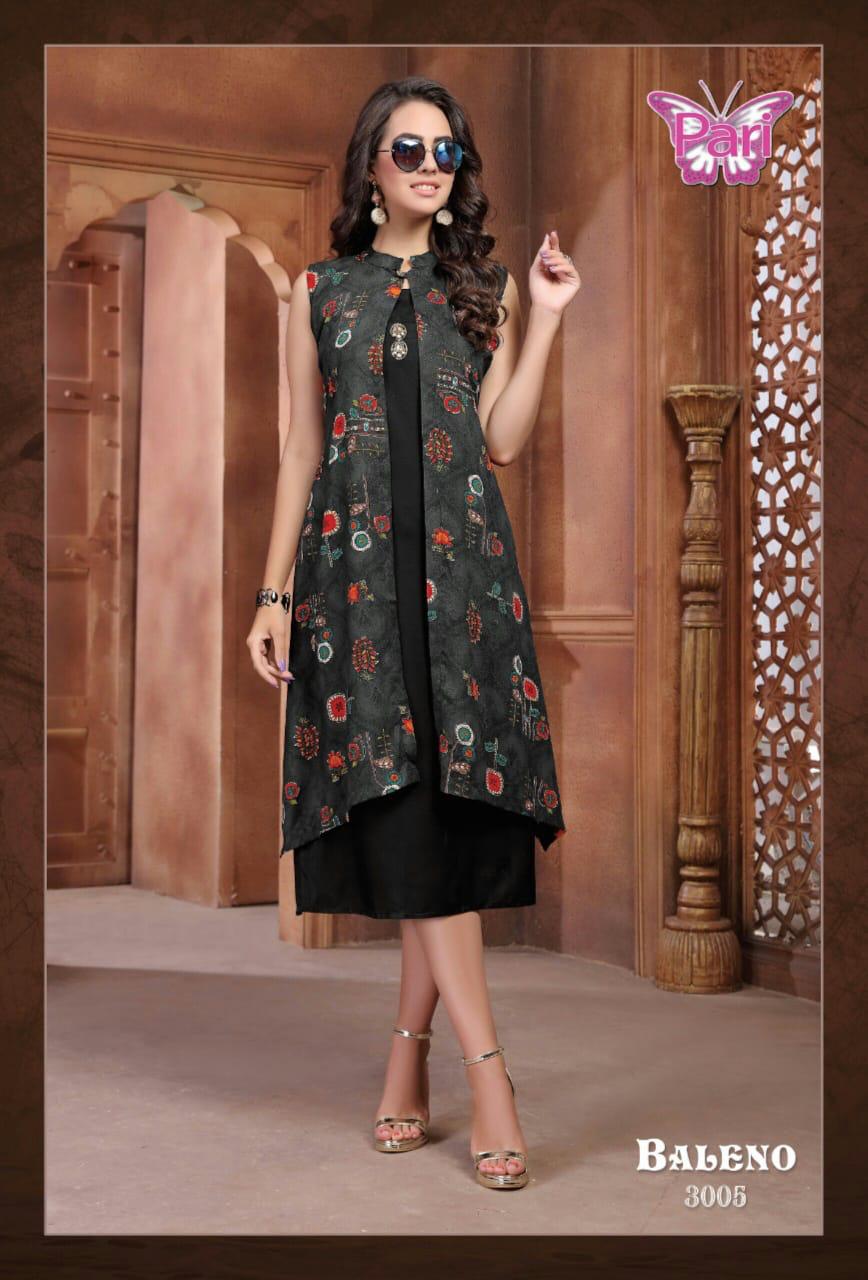 Pari Presents Baleno 3 Collection Of Heavy Rayon Plain Kurti With Printed Shrug