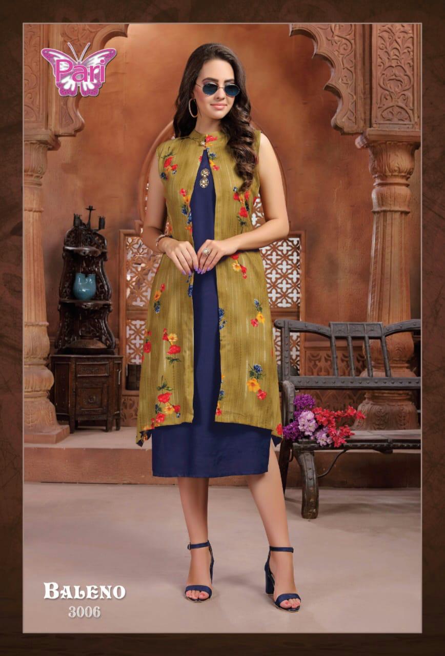 Pari Presents Baleno 3 Collection Of Heavy Rayon Plain Kurti With Printed Shrug