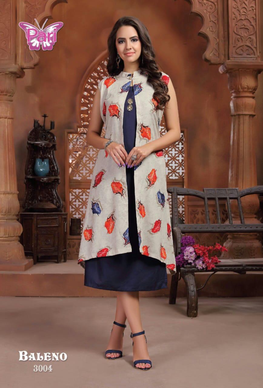 Pari Presents Baleno 3 Collection Of Heavy Rayon Plain Kurti With Printed Shrug