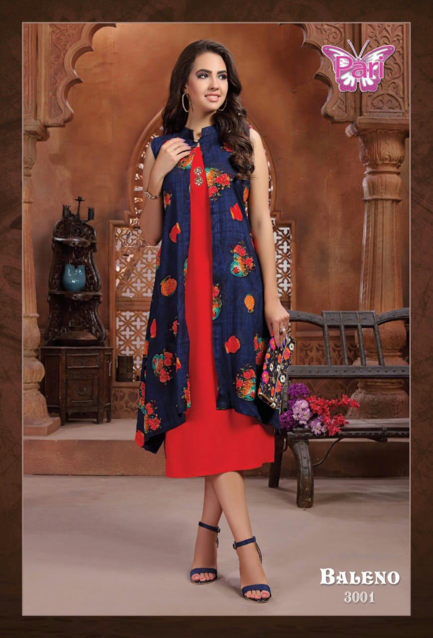 Pari Presents Baleno 3 Collection Of Heavy Rayon Plain Kurti With Printed Shrug