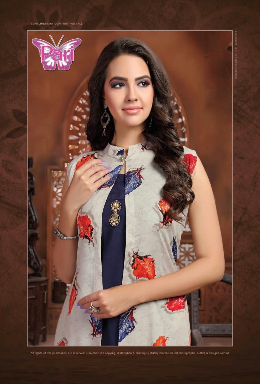 Pari Presents Baleno 3 Collection Of Heavy Rayon Plain Kurti With Printed Shrug