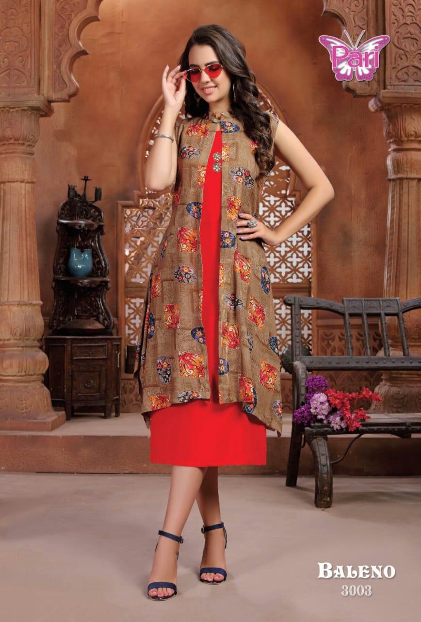 Pari Presents Baleno 3 Collection Of Heavy Rayon Plain Kurti With Printed Shrug