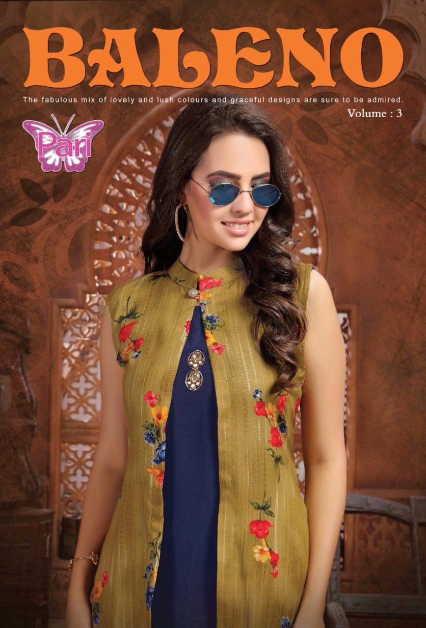 Pari Presents Baleno 3 Collection Of Heavy Rayon Plain Kurti With Printed Shrug