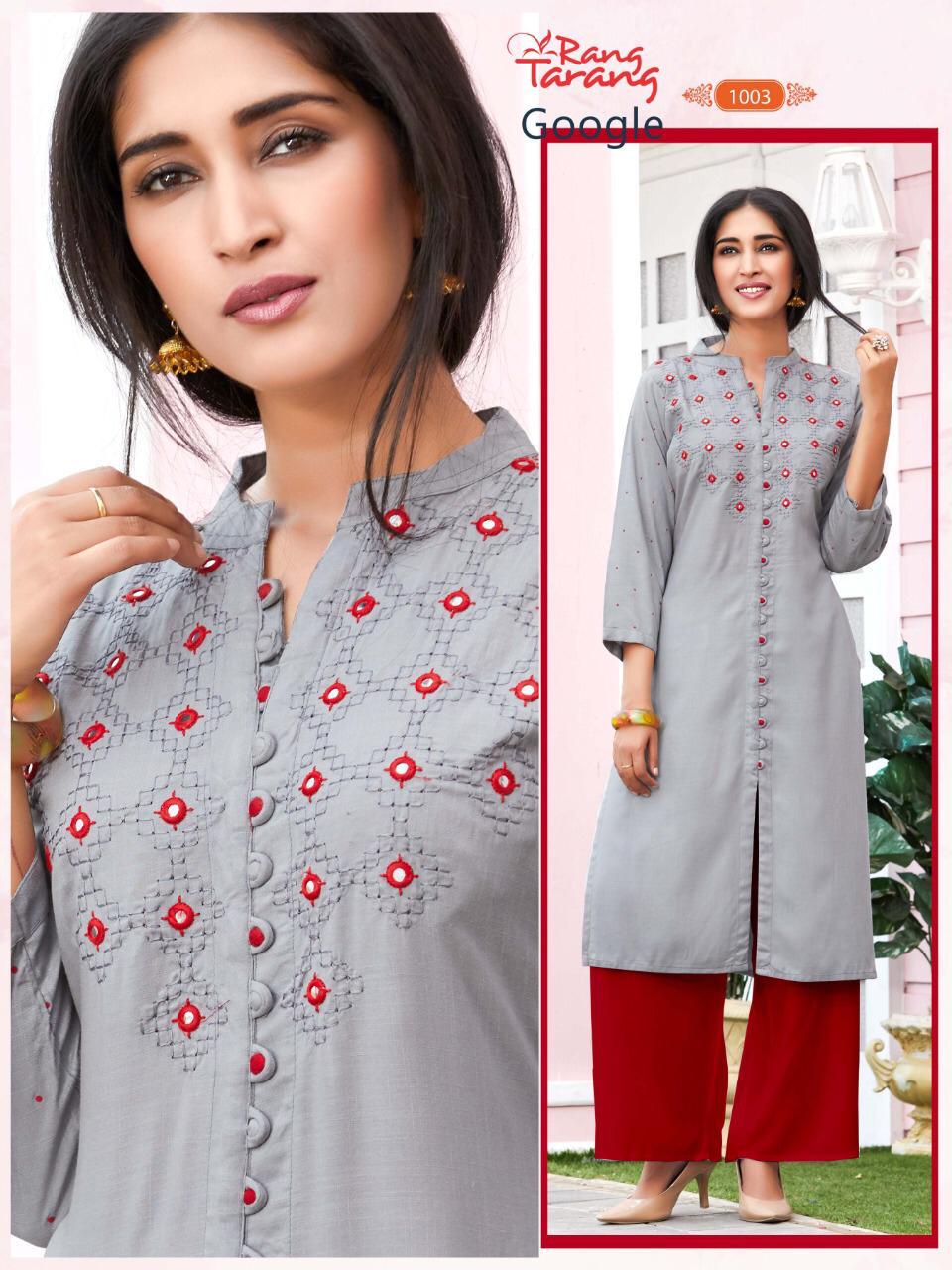 Rang Tarang Presents Google Collection Of Fancy Work Designer Kurtis