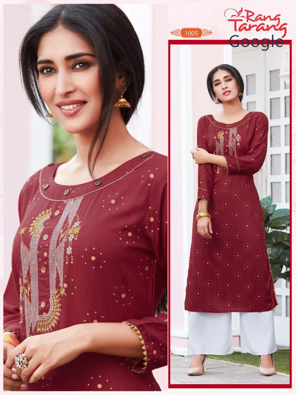 Rang Tarang Presents Google Collection Of Fancy Work Designer Kurtis