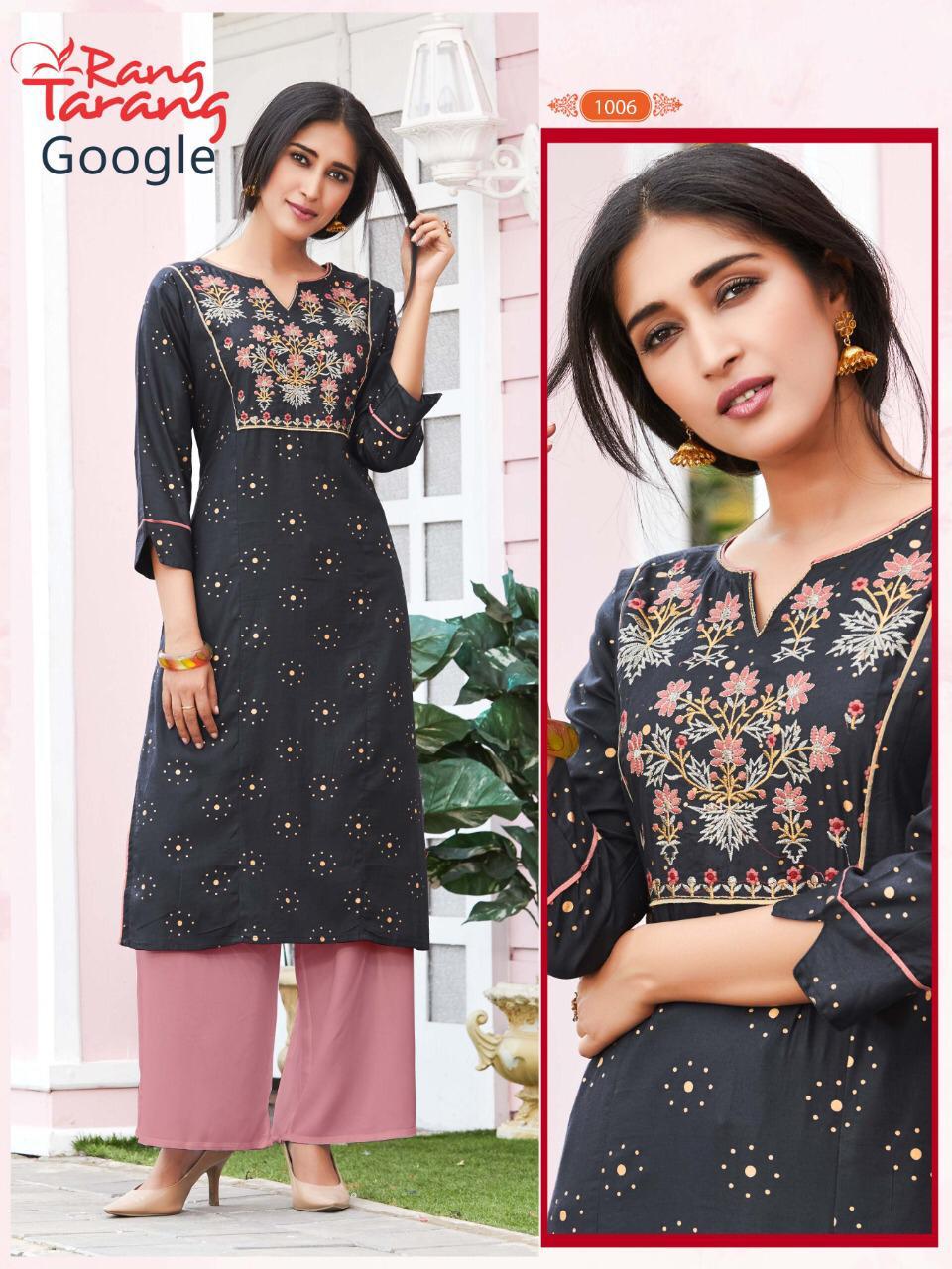 Rang Tarang Presents Google Collection Of Fancy Work Designer Kurtis