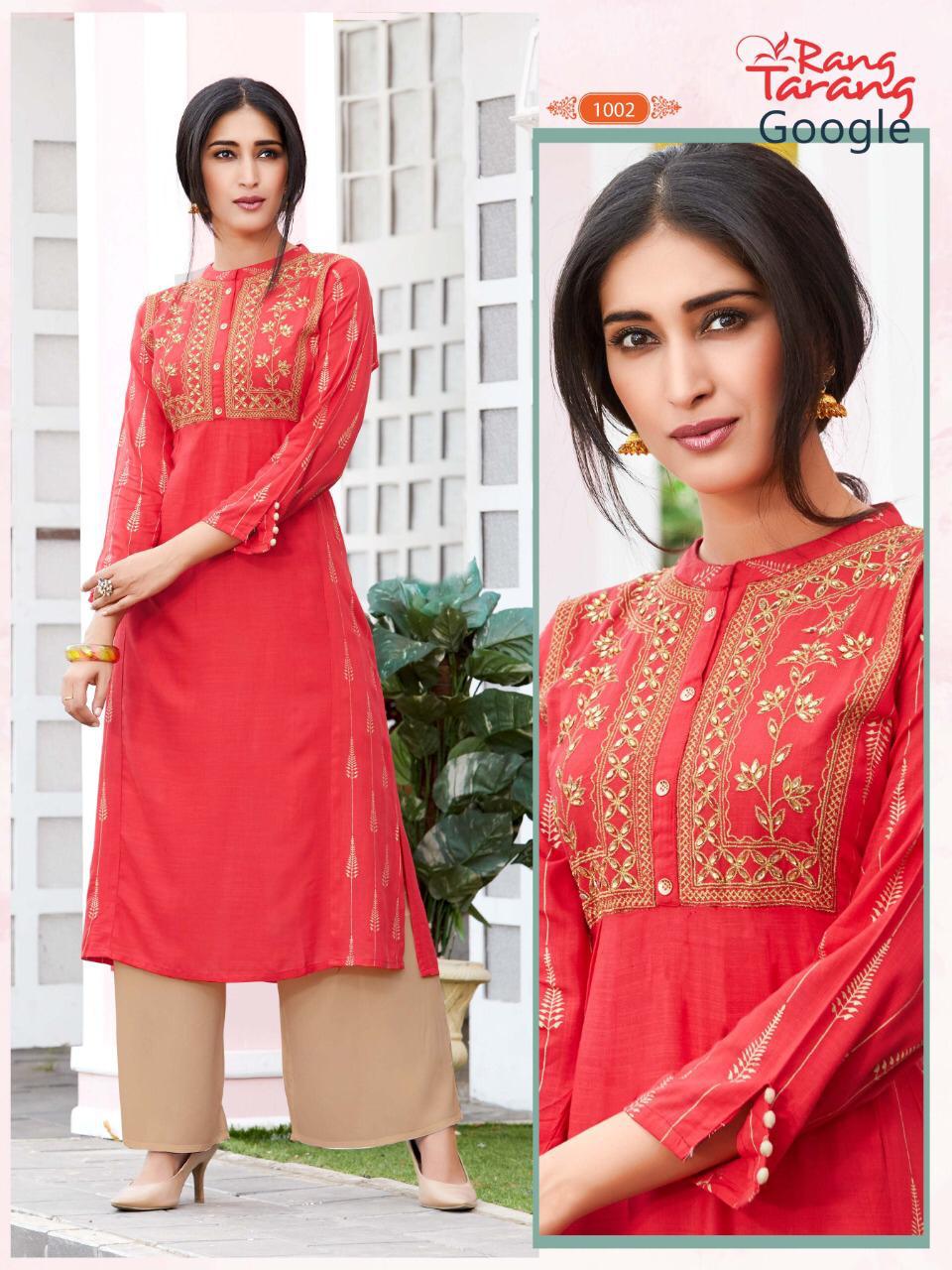 Rang Tarang Presents Google Collection Of Fancy Work Designer Kurtis