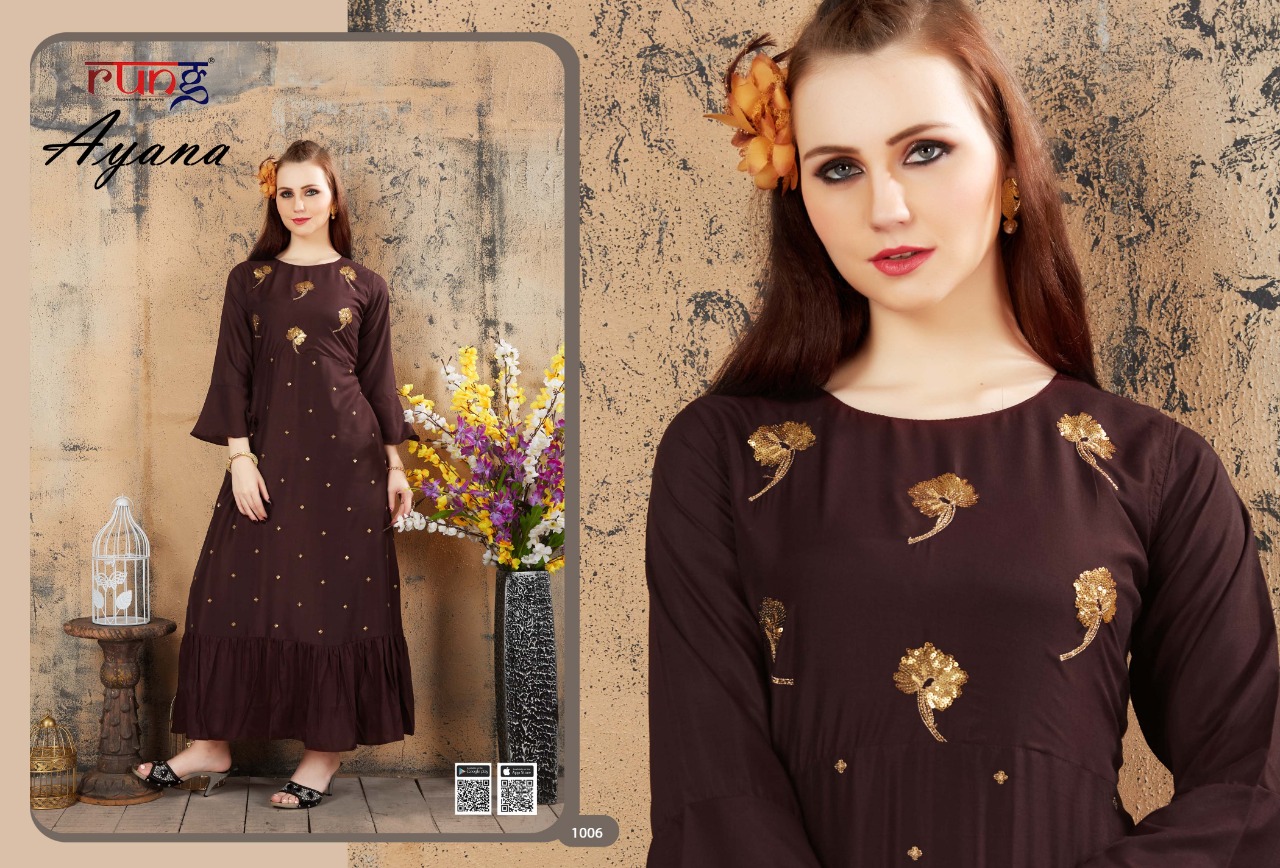 Rung Presents Ayana Collection Of Stylish Fancy Work Designer Kurtis