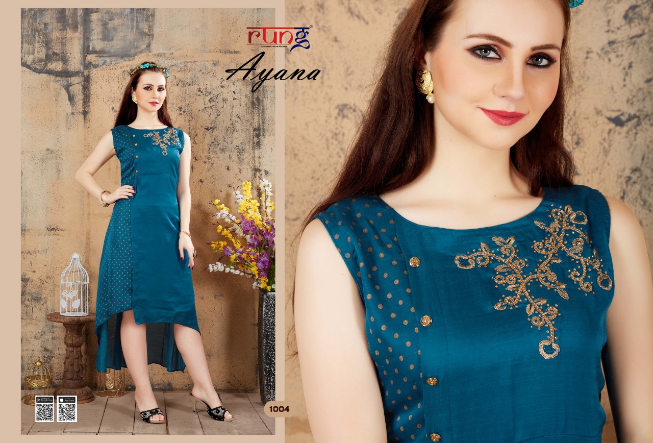 Rung Presents Ayana Collection Of Stylish Fancy Work Designer Kurtis