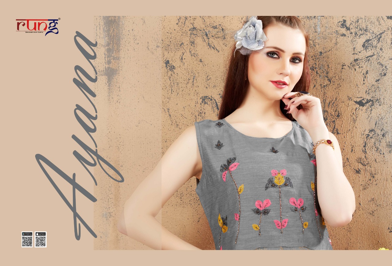 Rung Presents Ayana Collection Of Stylish Fancy Work Designer Kurtis