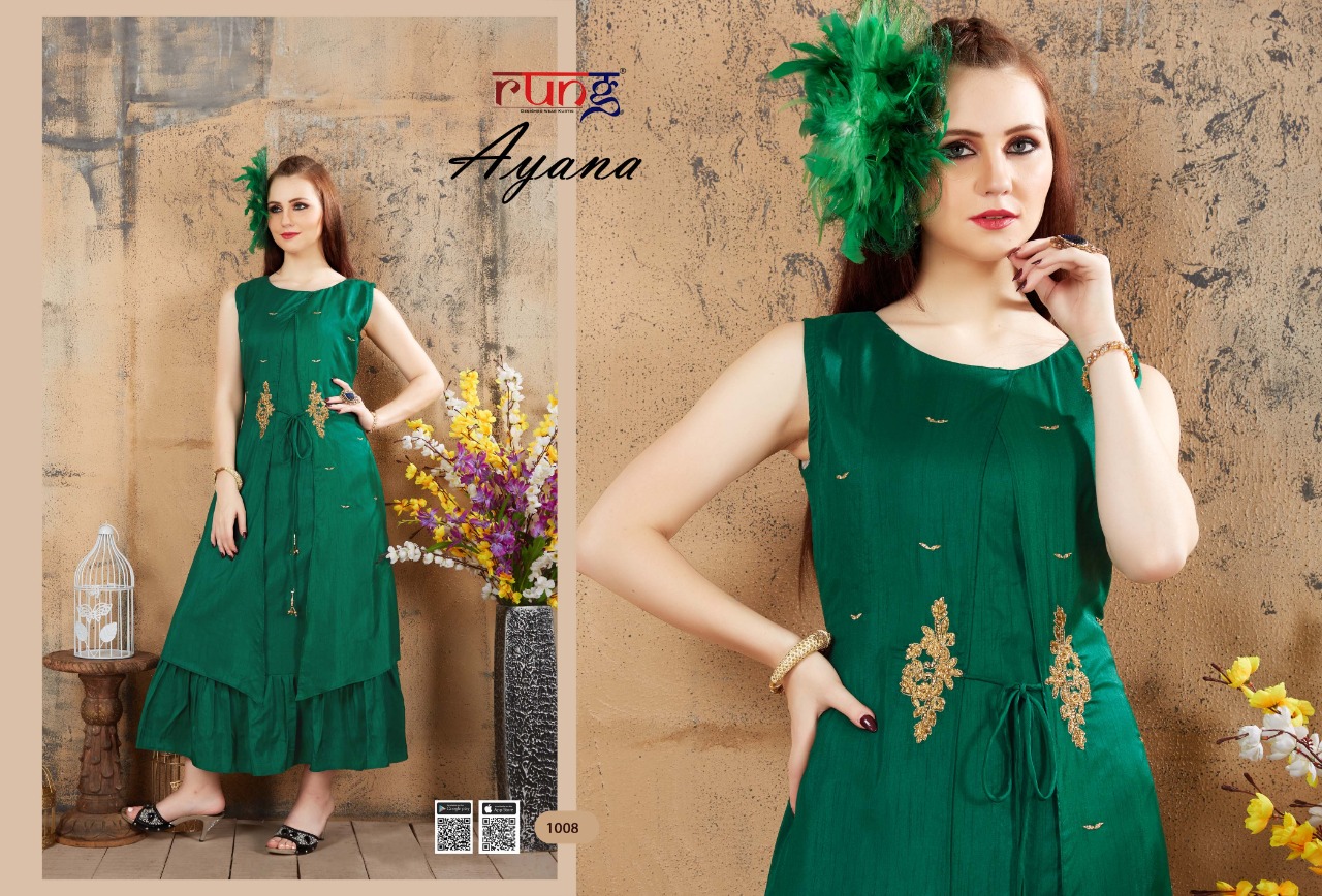 Rung Presents Ayana Collection Of Stylish Fancy Work Designer Kurtis