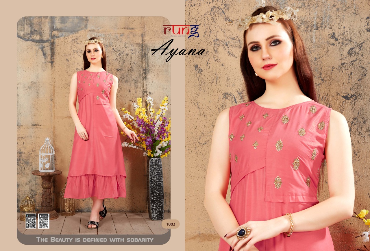 Rung Presents Ayana Collection Of Stylish Fancy Work Designer Kurtis