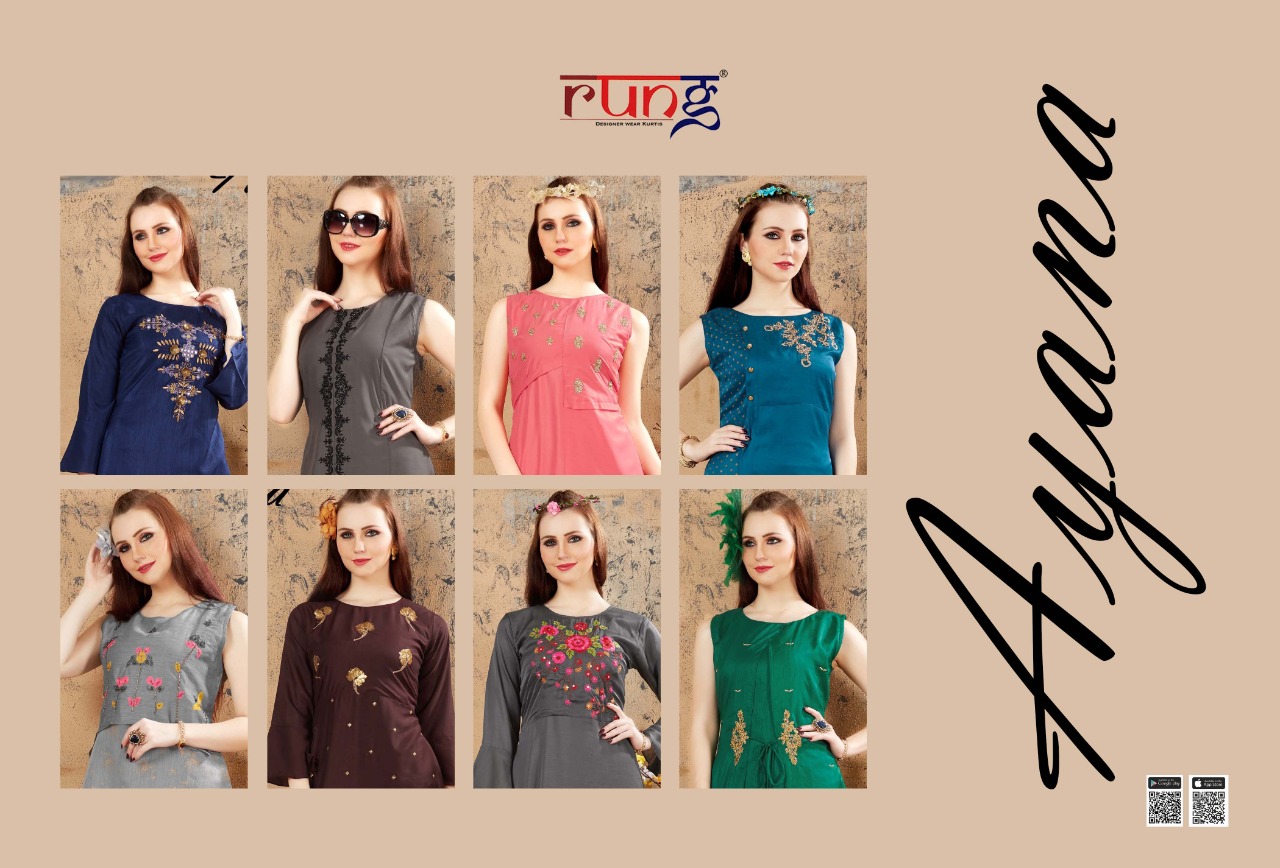 Rung Presents Ayana Collection Of Stylish Fancy Work Designer Kurtis