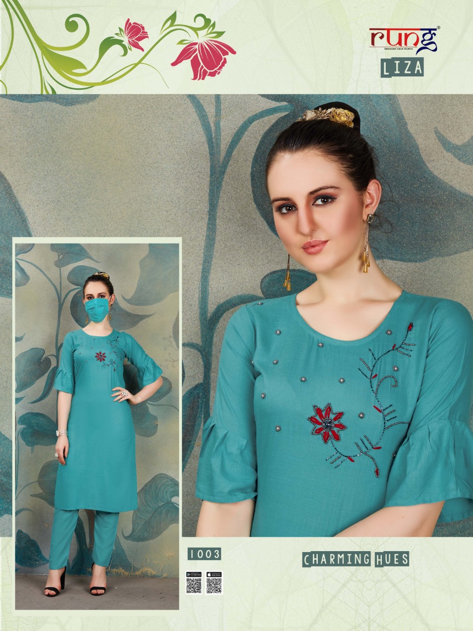 Rung Presents Liza Collection Of Heavy Slub Rayon Manual Hand Work Designer Kurti With Pant