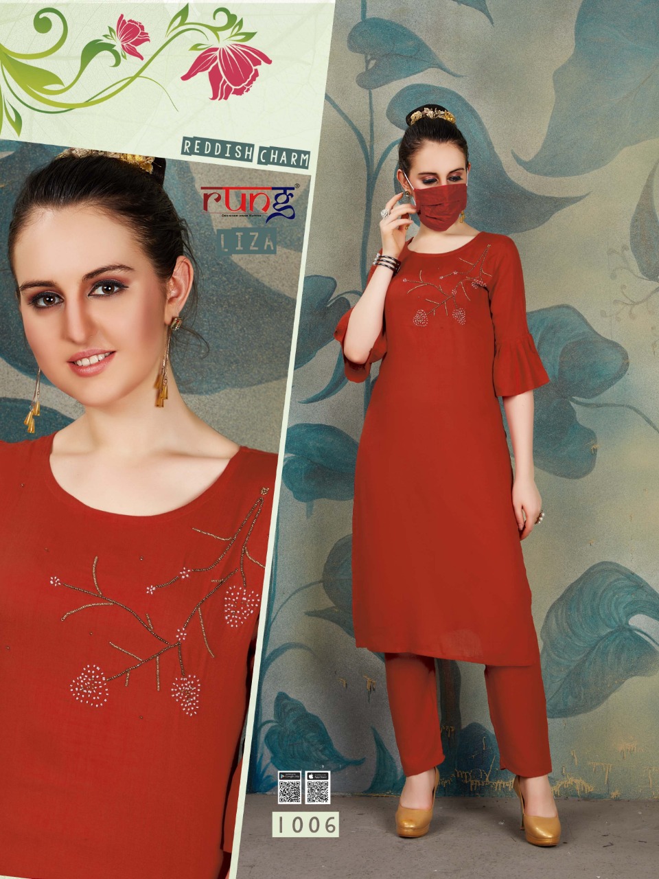 Rung Presents Liza Collection Of Heavy Slub Rayon Manual Hand Work Designer Kurti With Pant