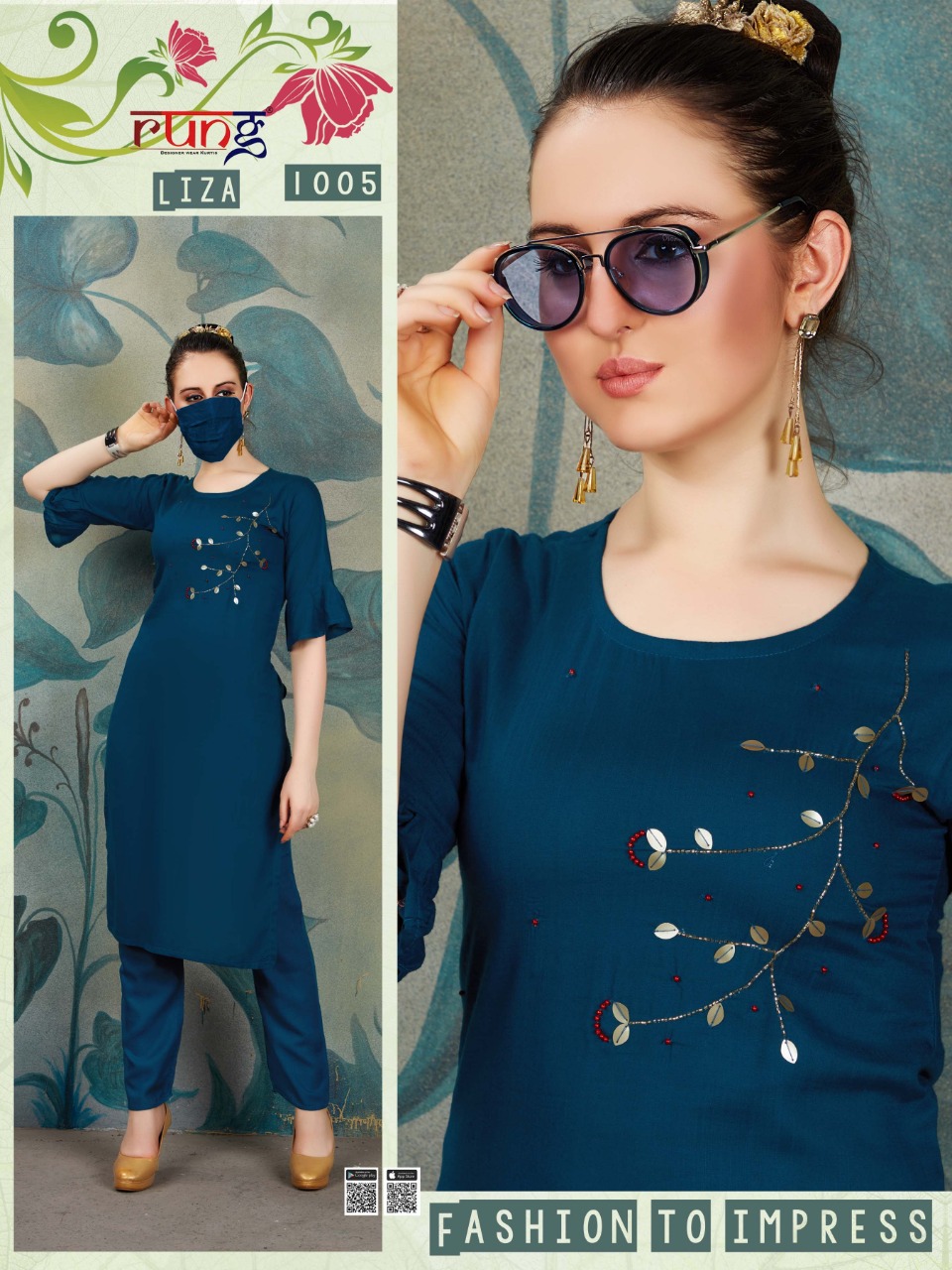 Rung Presents Liza Collection Of Heavy Slub Rayon Manual Hand Work Designer Kurti With Pant