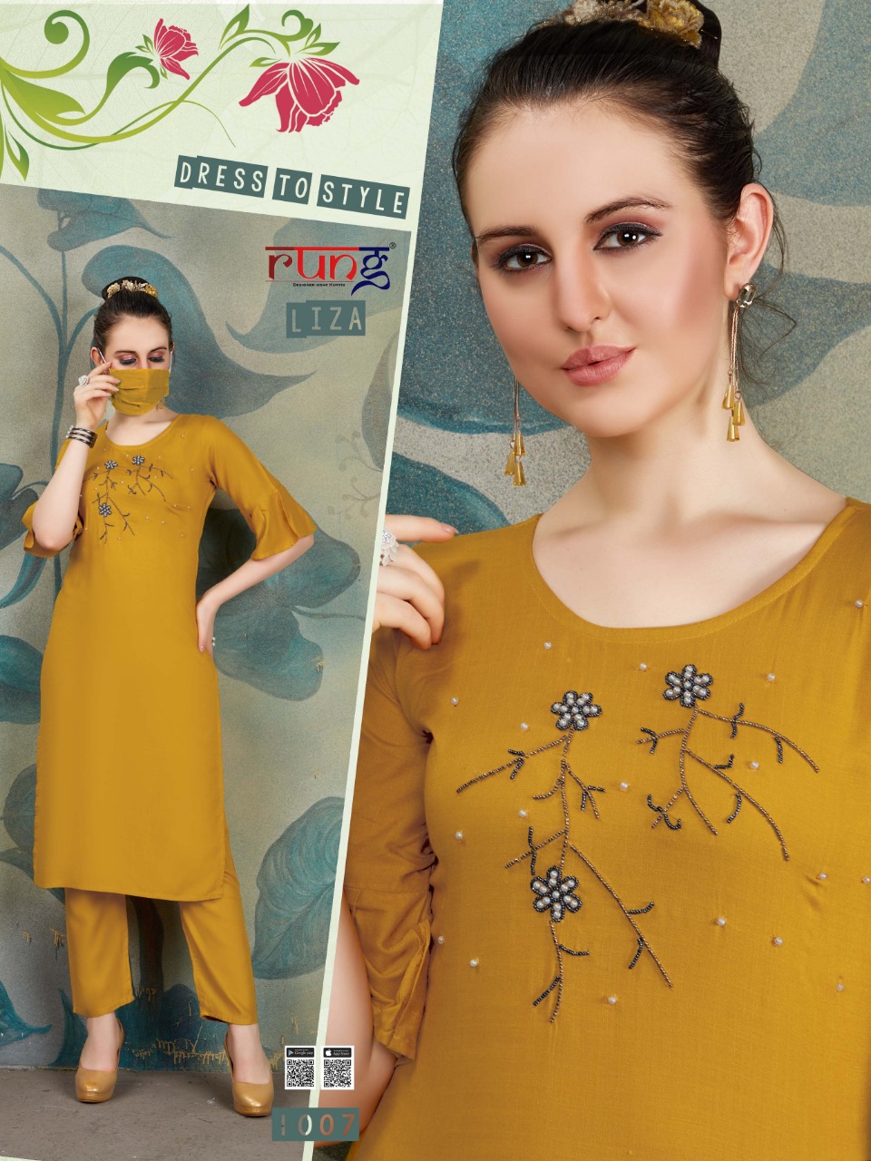 Rung Presents Liza Collection Of Heavy Slub Rayon Manual Hand Work Designer Kurti With Pant