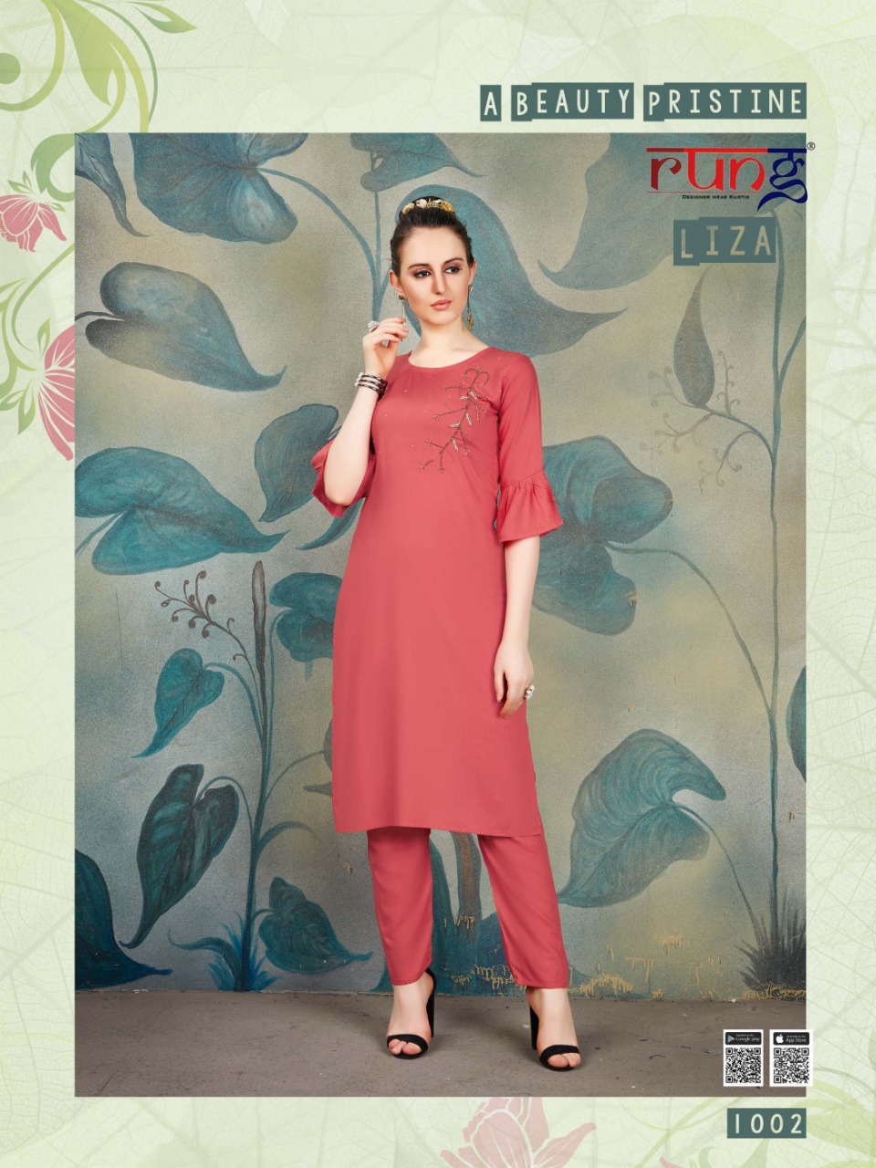 Rung Presents Liza Collection Of Heavy Slub Rayon Manual Hand Work Designer Kurti With Pant