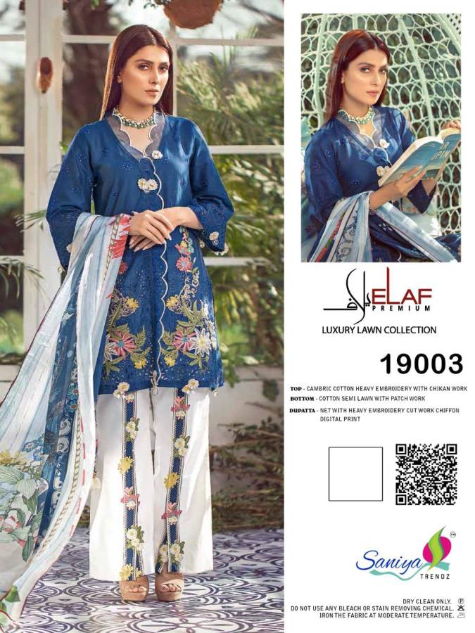 Saniya Presents Lelaf Collection Of Cambric Cotton Heavy Embroidered Designer Pakistani Suits