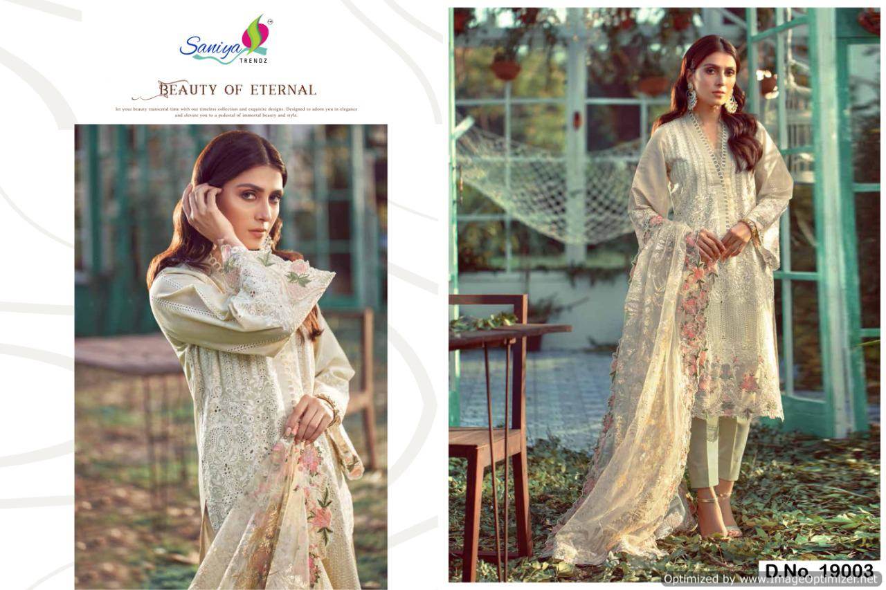 Saniya Presents Lelaf Collection Of Cambric Cotton Heavy Embroidered Designer Pakistani Suits