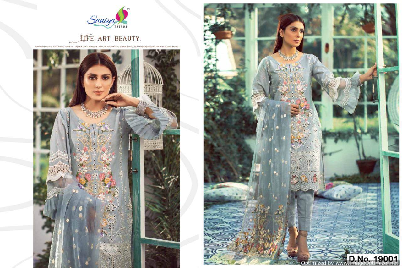 Saniya Presents Lelaf Collection Of Cambric Cotton Heavy Embroidered Designer Pakistani Suits