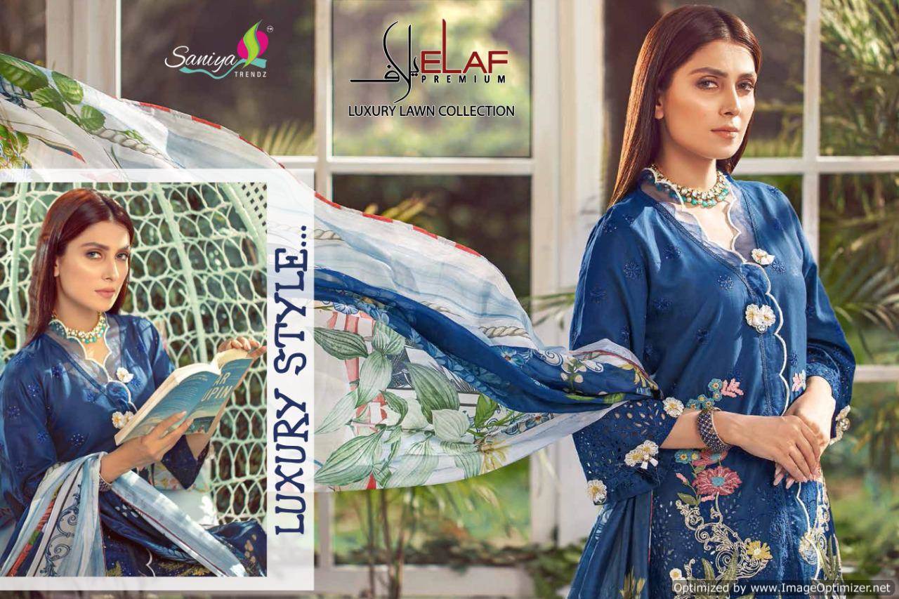 Saniya Presents Lelaf Collection Of Cambric Cotton Heavy Embroidered Designer Pakistani Suits