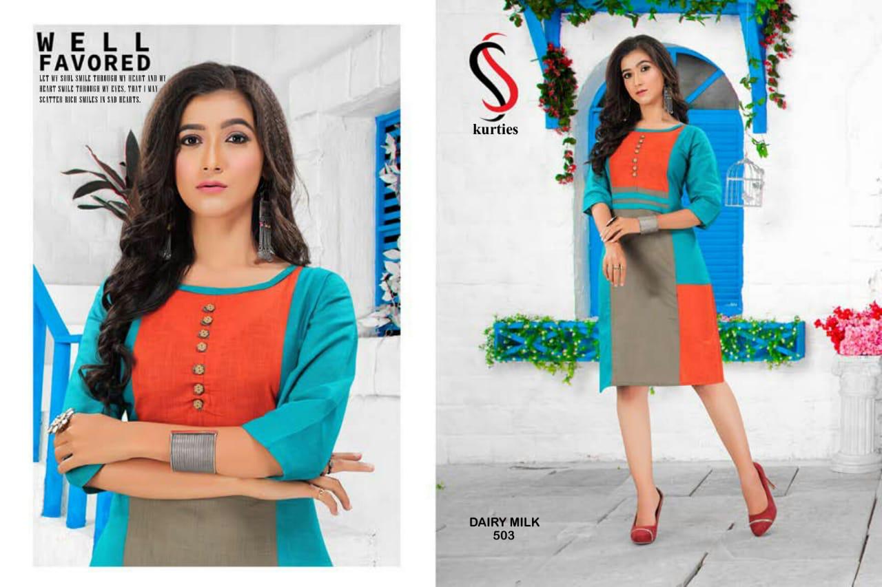 Ss Kurtis Presents Dairy Milk 5 Collection Of Multi Color Cotton Slub Casual Kurtis