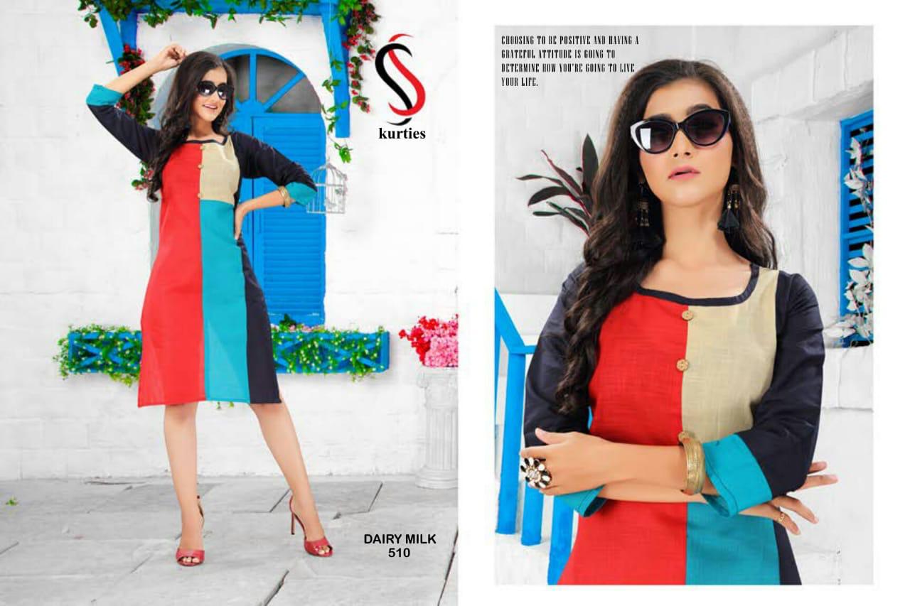 Ss Kurtis Presents Dairy Milk 5 Collection Of Multi Color Cotton Slub Casual Kurtis