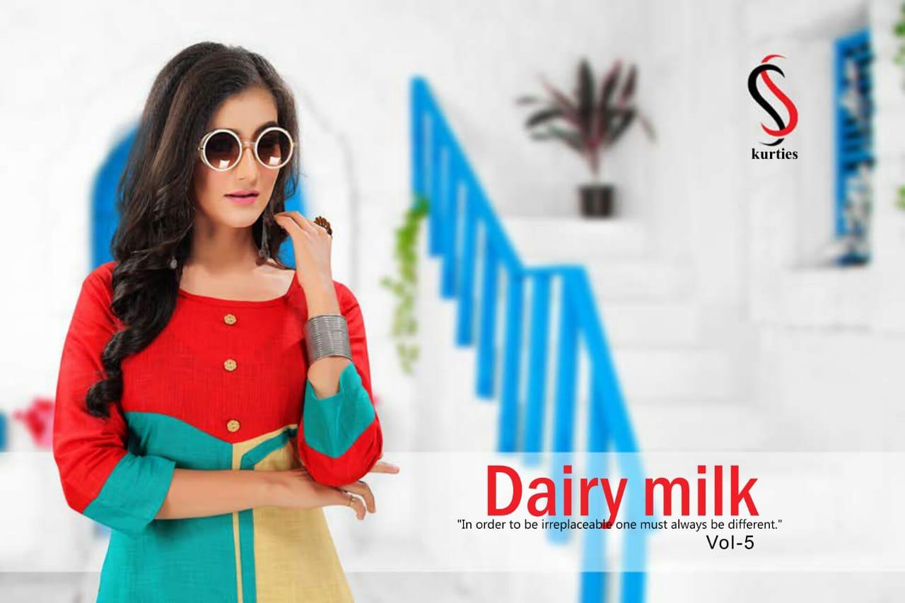 Ss Kurtis Presents Dairy Milk 5 Collection Of Multi Color Cotton Slub Casual Kurtis