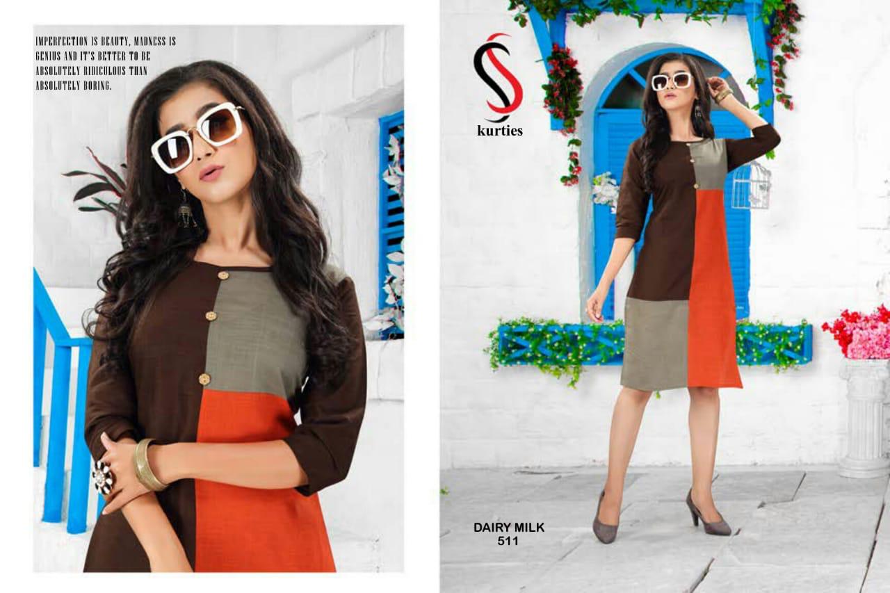 Ss Kurtis Presents Dairy Milk 5 Collection Of Multi Color Cotton Slub Casual Kurtis