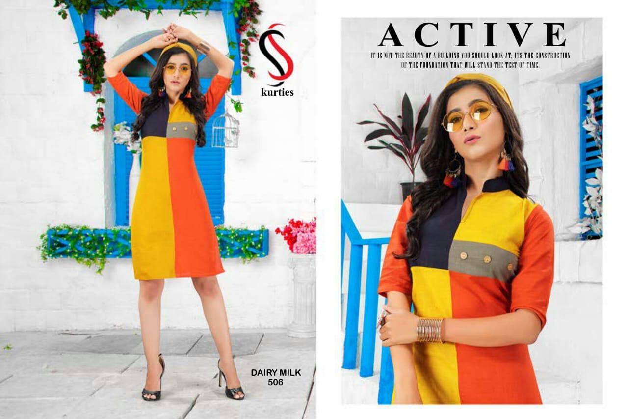 Ss Kurtis Presents Dairy Milk 5 Collection Of Multi Color Cotton Slub Casual Kurtis