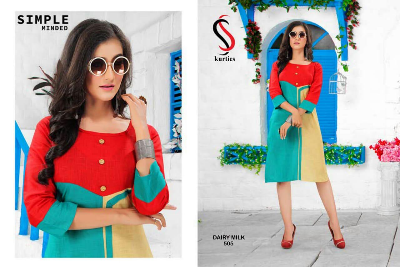 Ss Kurtis Presents Dairy Milk 5 Collection Of Multi Color Cotton Slub Casual Kurtis