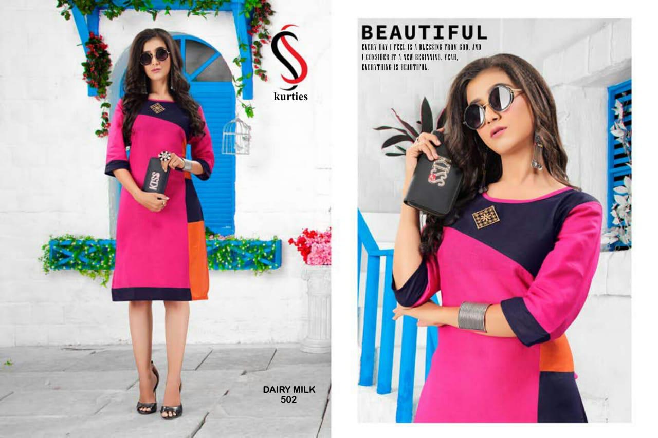 Ss Kurtis Presents Dairy Milk 5 Collection Of Multi Color Cotton Slub Casual Kurtis