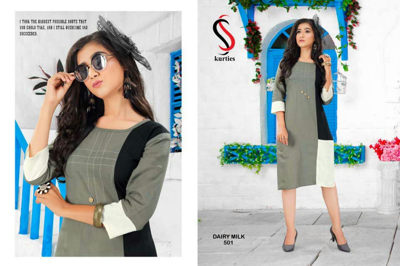 Ss Kurtis Presents Dairy Milk 5 Collection Of Multi Color Cotton Slub Casual Kurtis