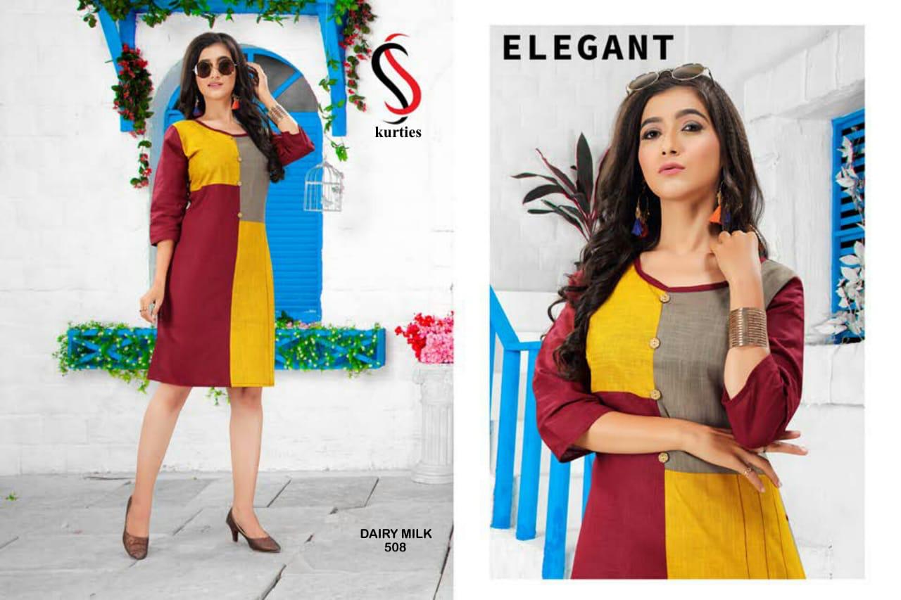 Ss Kurtis Presents Dairy Milk 5 Collection Of Multi Color Cotton Slub Casual Kurtis