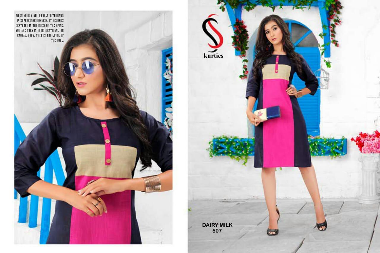 Ss Kurtis Presents Dairy Milk 5 Collection Of Multi Color Cotton Slub Casual Kurtis