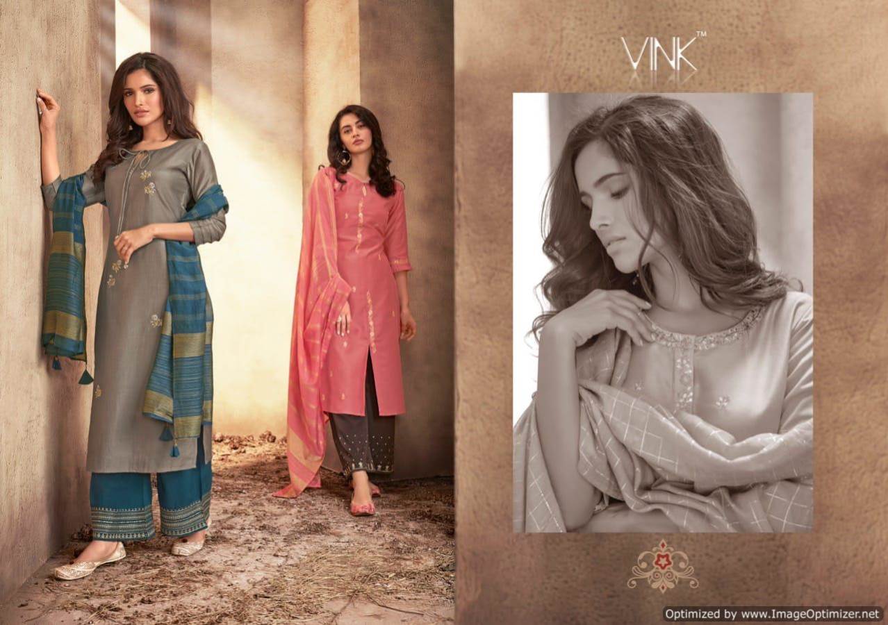 Vink Presents Starlight Collection Of Ready Made Heavy Silk Base Kurti With Bottom And Dupatta