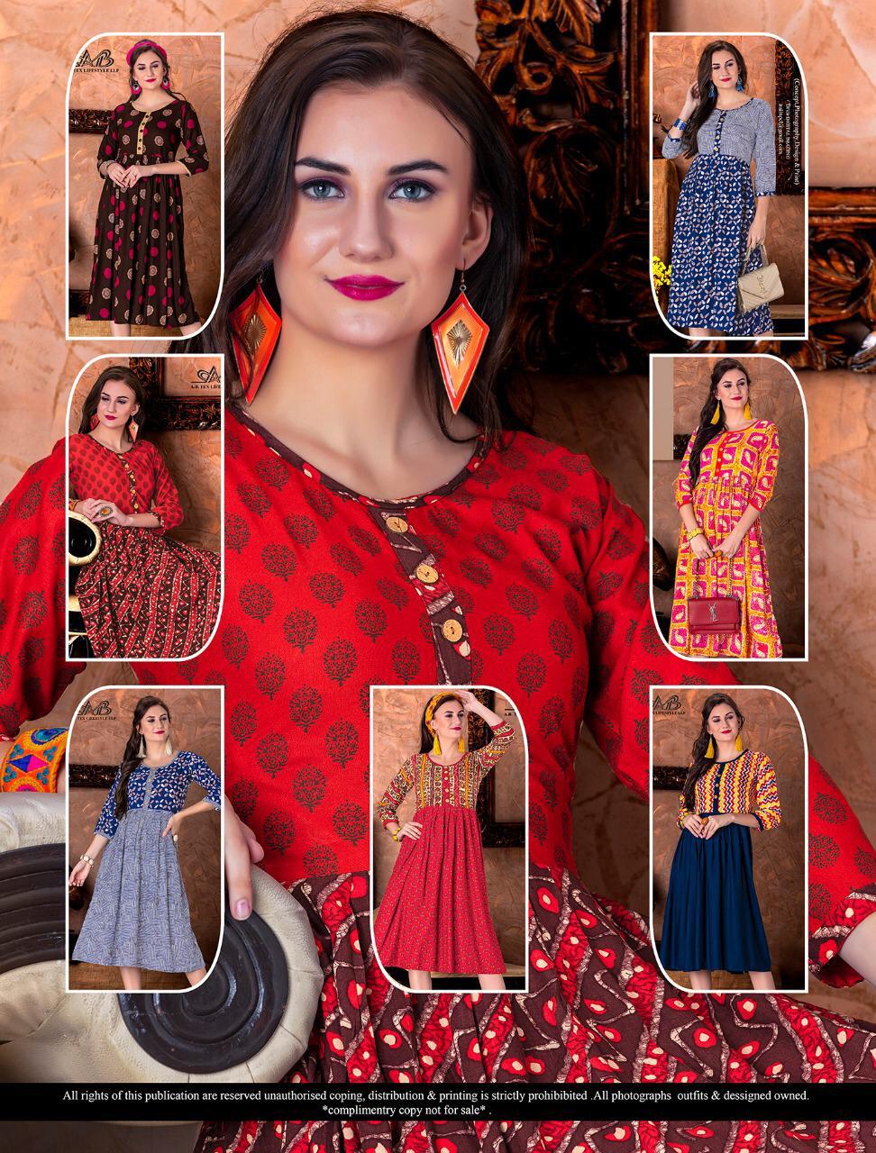 Ab Presents Suhani Heavy Rayon Casual Printed Kurti