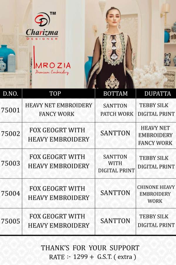 Charizma Presents Imrozia Exclusive Heavy Faux Georgette Pakistani Suits