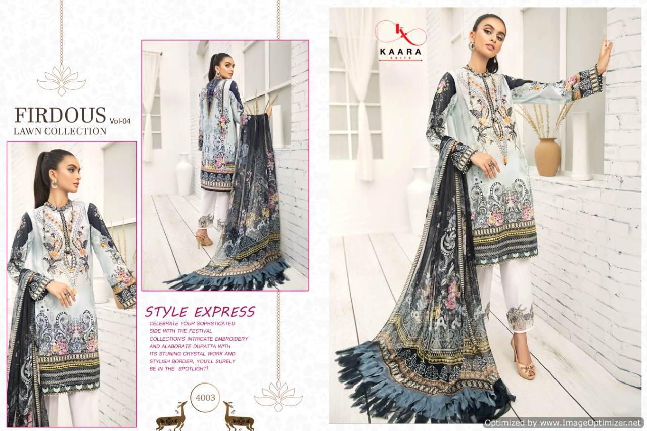 Kaara Presents  Firdous Lawn Collection Vol  4 Pakistani Suits