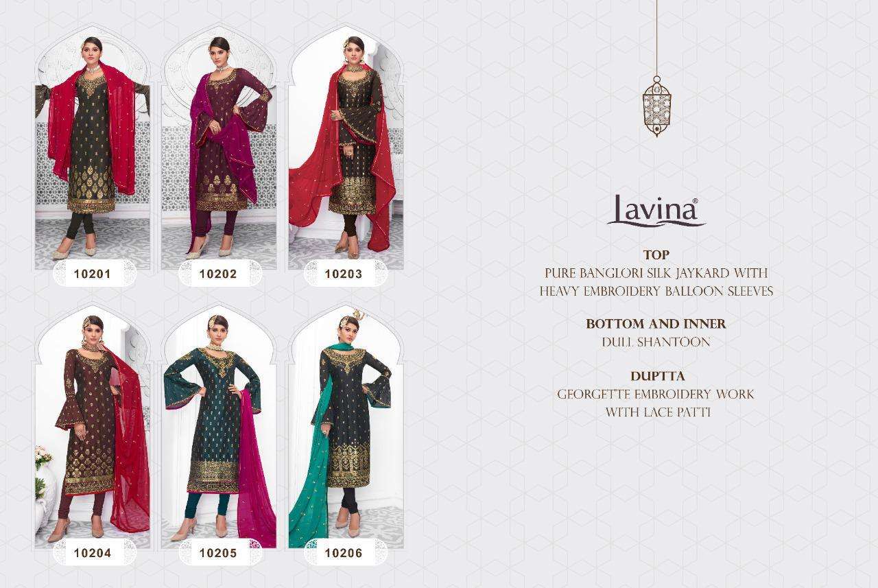 Lavina  Vol 102  Silk Embroidered Salwar Suits