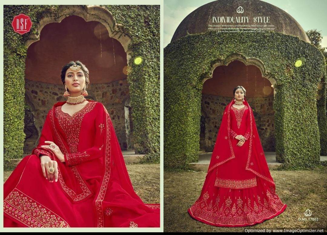 Rsf Presents Rajjo Ghaghra Satin Georgette Designer Salwar Suits Collection