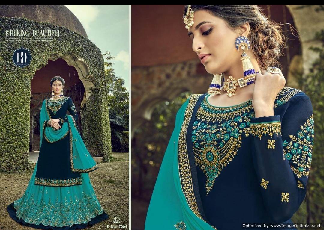 Rsf Presents Rajjo Ghaghra Satin Georgette Designer Salwar Suits Collection