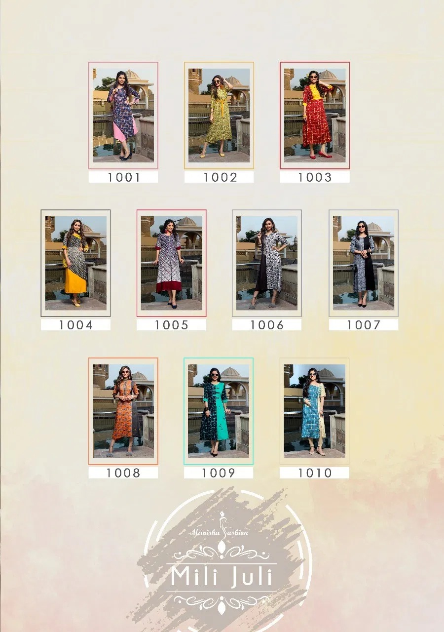 Manisha Fashion Present Mili Juli Vol 1 Designer Printed Kurtis Catalogue.