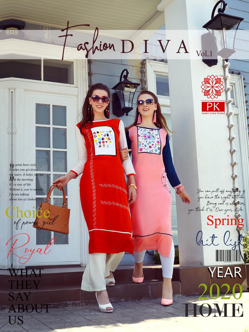 Pk Presents Fashion Diva 1 Collection Of Pure Heavy Rayon Designer Kurtis