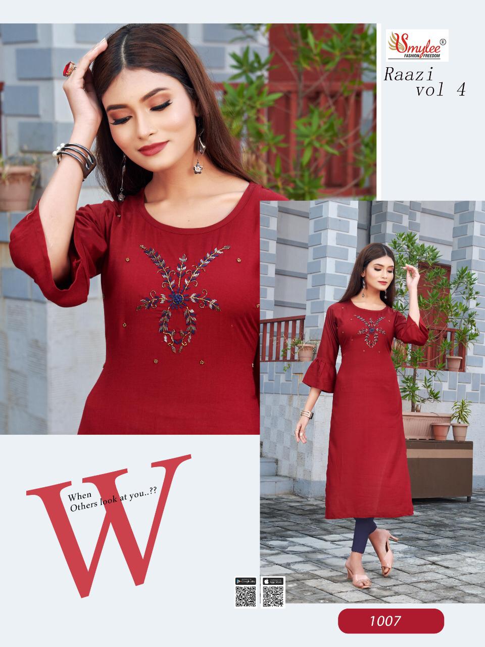 Smylee Presents  Raazi  Vol 4  Designer Kurtis Collection