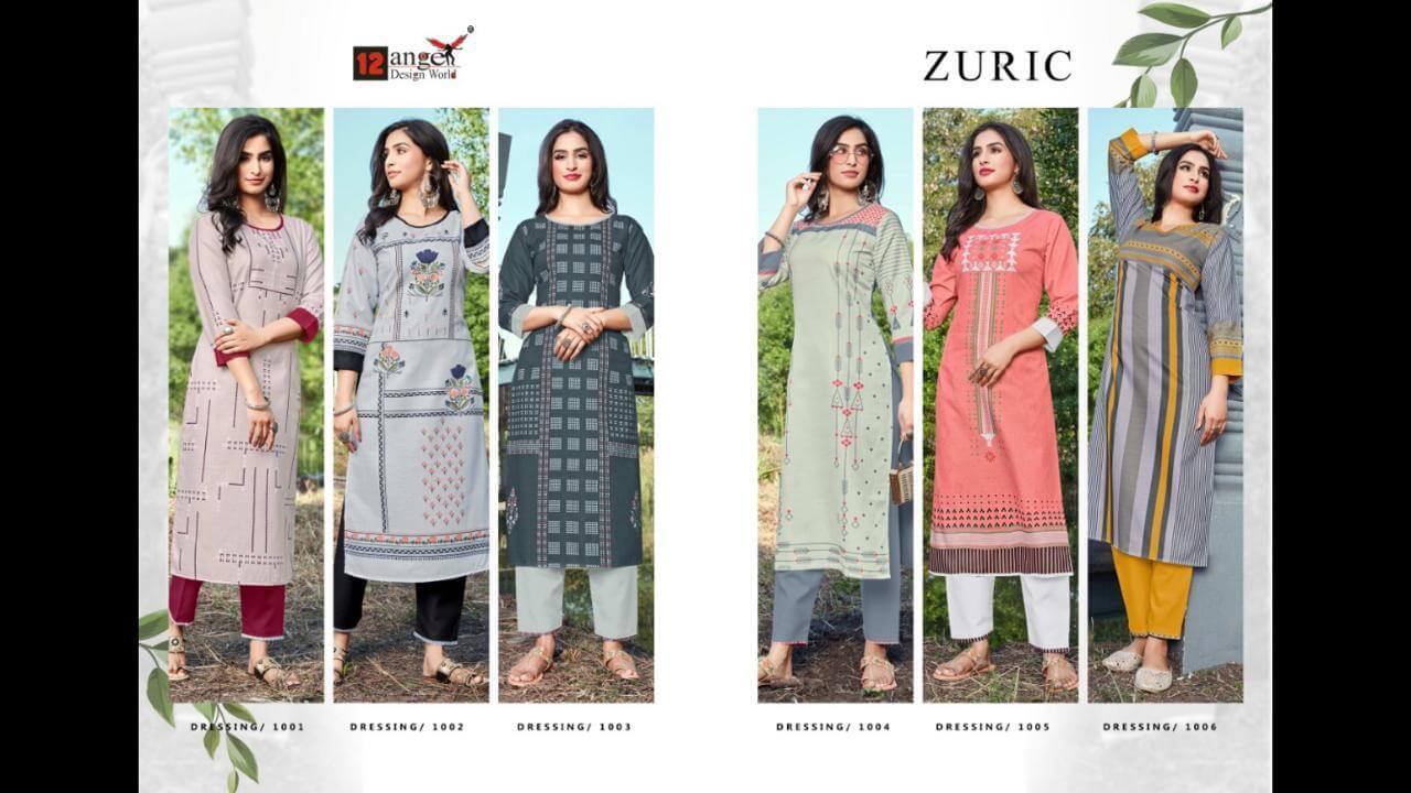 12angel Presents   Zuric  Casual Wear Kurti With Bottom